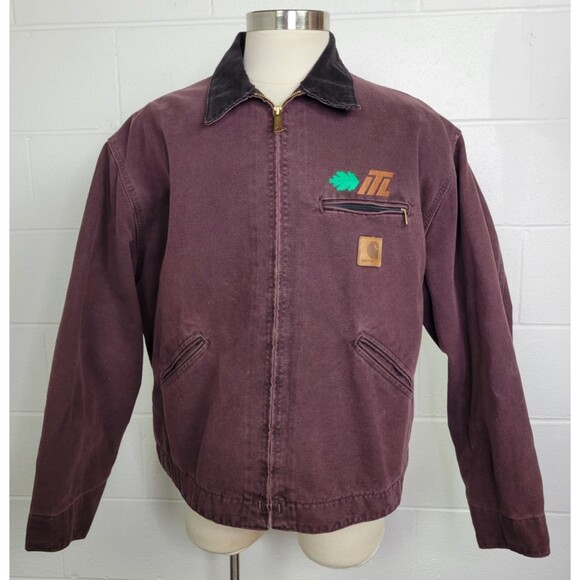 Vintage 1990s Carhartt J43 BRG Detroit Jacket Burgundy 1998 USA‎ 2XL - Picture 1 of 14